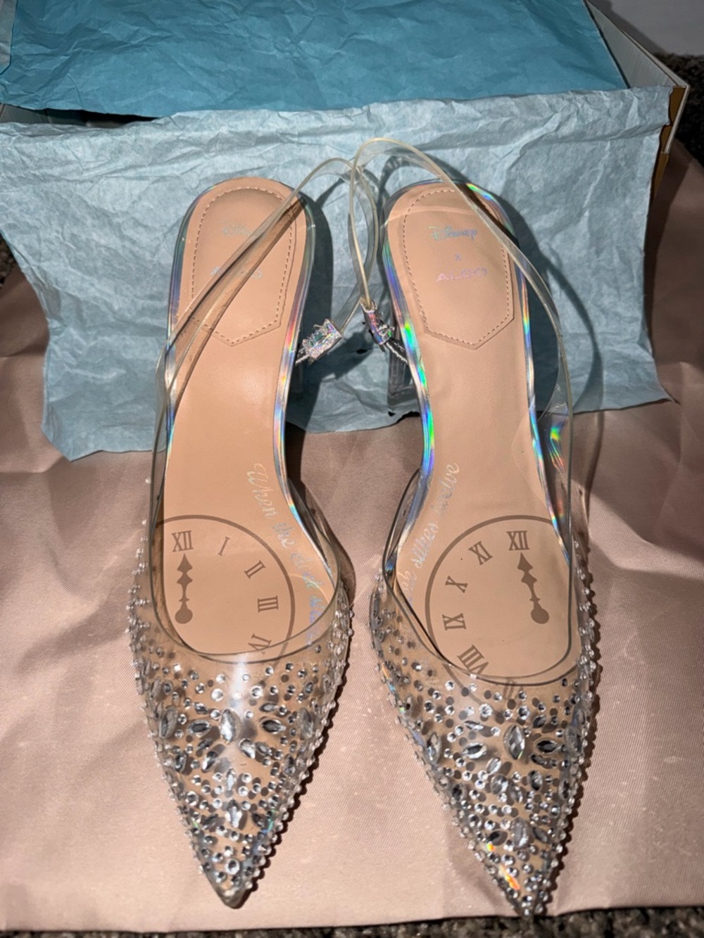 Disney x Aldo Strike Twelve Cinderella Clear Crystal-Embellished Slingback Heels
